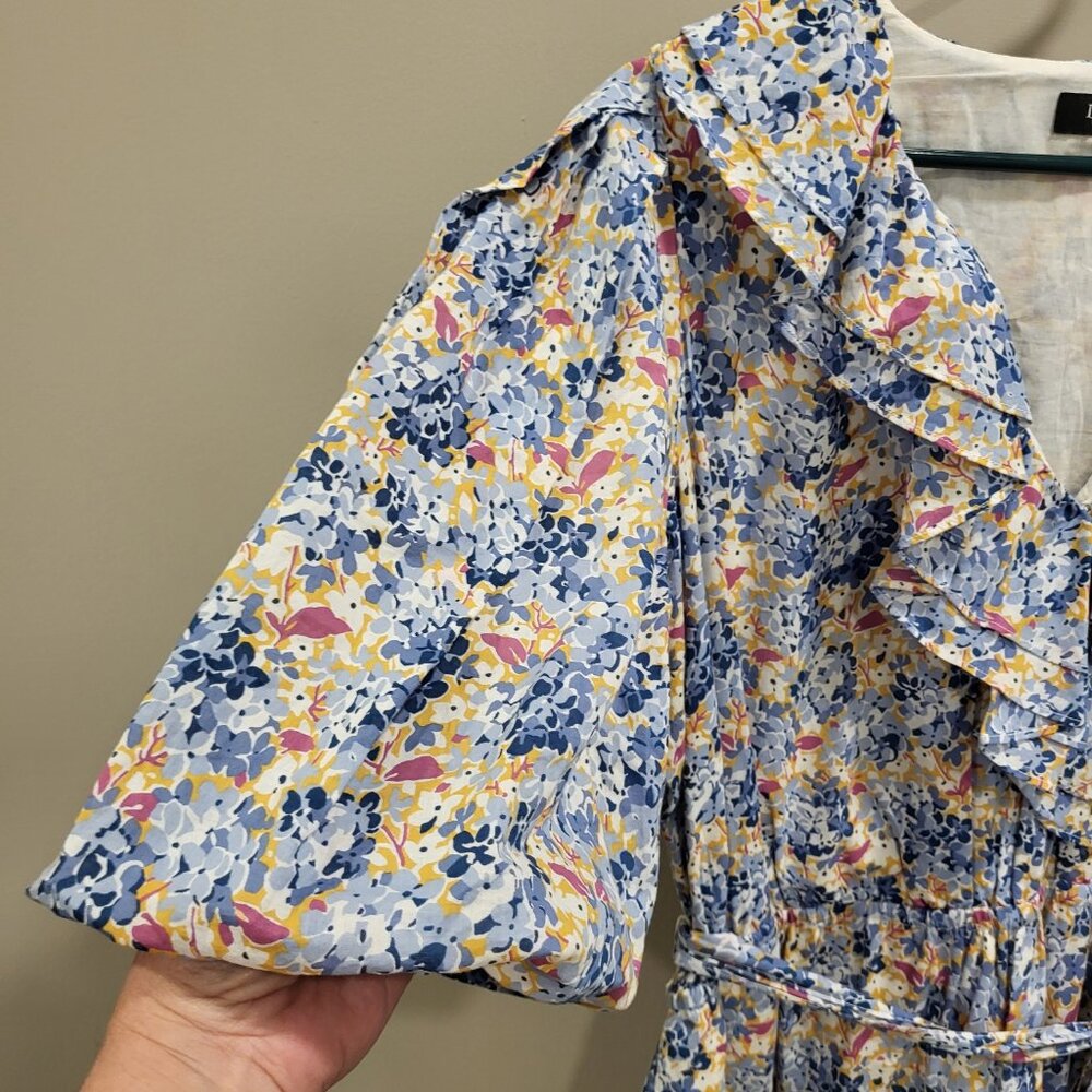 Lauren Ralph Lauren Floral Dress Women Size 14‎ Coastal Flowy Ruffle Puff Sleeve - Picture 3 of 6